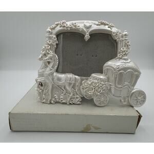 Fashion Craft White Frame Table Shelf Card Photo Horses Pumpkin Carriage Holder